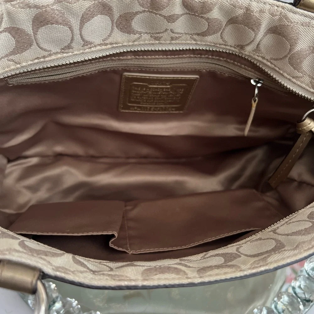 Coach gold Metallic canvas and leather tote bag